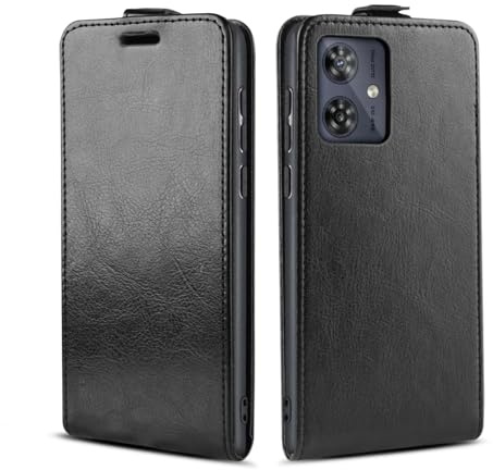 LBH Handy Hülle für Motorola Moto G54 mit Kartenfach Vertical Flip Magnet Cover Case Flip Klapphülle Magnetverschluss Schwarz