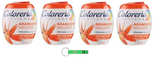 Coloreria Italiana Colorante Tessuti e Vestiti en Lavatrice, Arancione Brillante, Tinte textil y de ropa para la lavadora, naranja brillante, 350 g + llavero Beni Culinari gratis