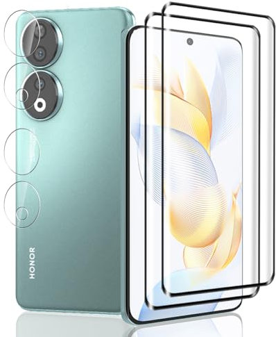 Jaavkkma 2 Piezas Protector Pantalla para Honor 90 5G Cristal Templado + 2 Piezas Protector Cámara, Dureza 9H/Sin Burbujas, Película Protectora para Honor 90 5G - HD Vidrio Templado