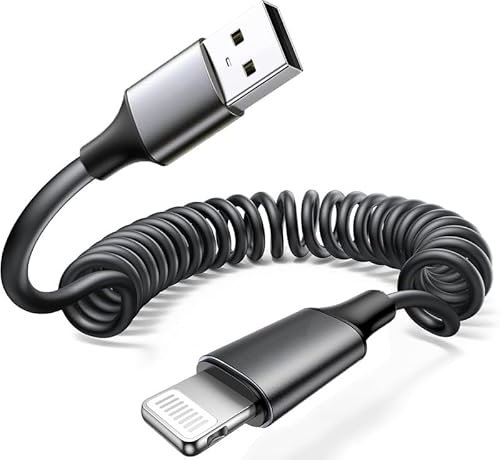 USB Lightning Cable, Lightening Fast Charging Coiled Cord for iPhone 14/13/12/11/SE/X/8/7, iPad, AirPods, Apple CarPlay, MFi Certified Fast Charging Coiled Cord