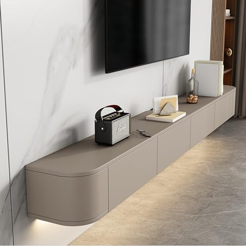 Btsunotr Meuble TV Suspendu, Monté Au Mur, Armoire De Rangement Avec Portes, Console De Divertissement Multimédia, Armoire TV 30-120cm, Coin Rond (Kaki, 220cm)