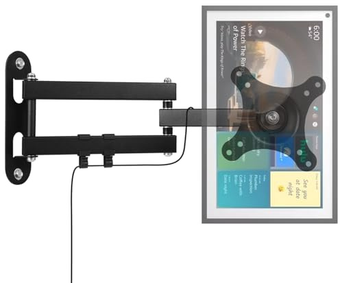 Full Motion Wall Mount for Echo Show 15, Monitor Wall Mounting Bracket for 15-28 Inch Monitors TVs, Swivel and Tilt 360 Rotate Wall Mount for Alexa Echo Show 15, Adjustable and Extendable (Black)
