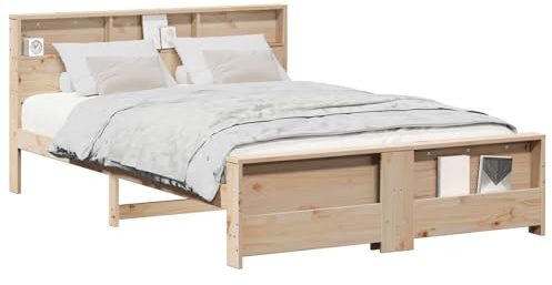 vidaXL Bed Frame with Headboard Brown 140 x 200 cm Engineered Wood, Modern Pine Wood Platform Bed Frame, Sturdy Minimalist Design, Quality Bedroom Furniture for Functional and Stylish Use