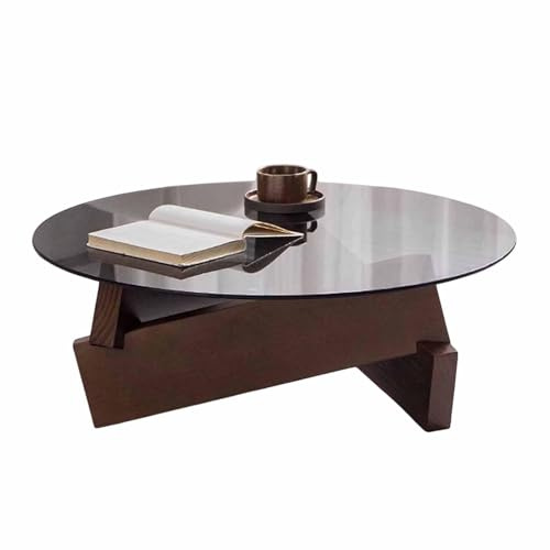 NZVZGKTNTW Table Basse Ronde en Verre Trempé for Salon, Table De Cuisine, Cadre en Bois Robuste, Idéale for Le Salon, La Chambre, Le Bureau Ou Les Petits Espaces.(Walnut)