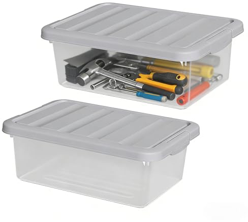 Parlynies 14 L Clear Storage Box with Gray Lid, 2 Pcs Plastic Under Bed Storage Bins for Organizing Clothes