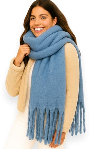 Ziona Damen Schal Winter XXL – kuschelig weich, breit & warm – mit Fransen, einfarbig, Herbst Accessoire aus 100% Viskose, 175 x 50 cm