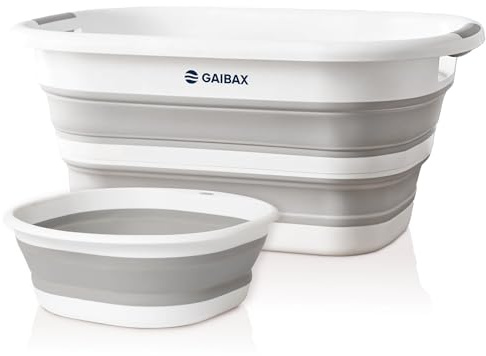 Cesto Ropa Plegable de Colada | Barreño Plegable Incluido | Blanco/Gris | Gran Capacidad 26L | Cesta Multiuso para Colada y Almacenaje | Diseño Compacto Ahorra Espacio en Hogar y Camping (Blanco/Gris)
