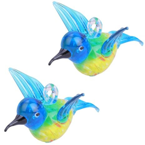 VICASKY -Ornament 2Er Set Bunte Glasvögel Mit Aufhängevorrichtung 3.94X2.56X1.97In Hängedeko Für Garten Fenster Wohnzimmer Innen Außen Dekoration
