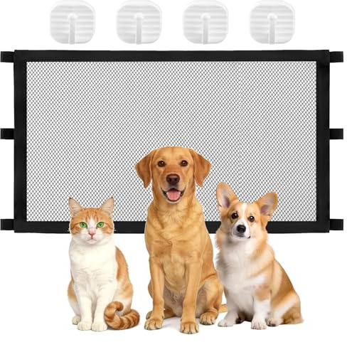 Pet Magic Gate Baby Safety Guard Magic Retractable Puppy Gates No Drilling Folding Mesh Small Dog Fence Enclosure Net Cat Stopper for Pets Kids Stairways Indoor Outdoor 110x72cm Portable Travel
