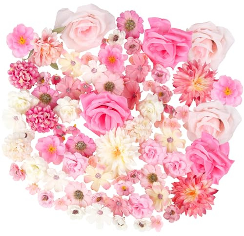 Haocjanc 75 Kunstblumen Zum Basteln Rosa Weiß, 20 Typen Künstliche Blumen, 2-8 cm Deko Blumen, Kunstblumen Deko für DIY-Basteleien, Heimdeko, Hochzeiten, Scrapbooking