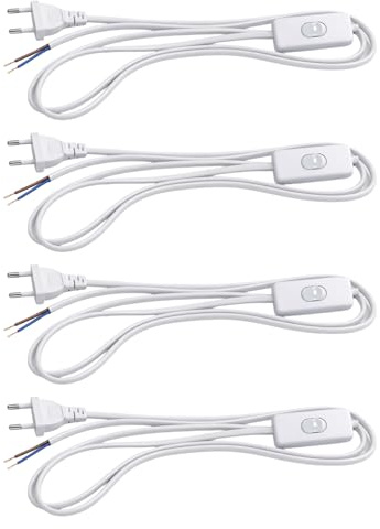 4PCS Câble d'alimentation Euro Blanc, 1.8m, Câble d'alimentation Blanc, Prise Européenne Type C, Cordon avec Interrupteur et Prise, Câble 220V-250V, 2,5A, Usage Intérieur