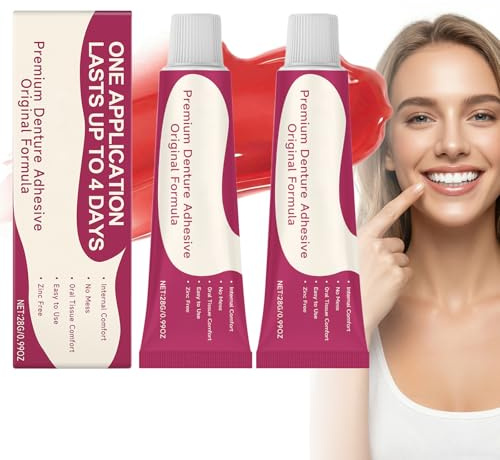2 PCS Denture Adhesive Gel for Full & Partial Dentures, Strong Hold & Comfortable Gentle Secure Dentures Fixation Dentals Glue for Adults