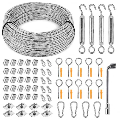 Cieex 36M 3MM Garden Wire Rope Kit, 73PCS PVC Coated Stainless Steel Wire | Garden Wire for Climbing Plants, Vine & Rose Supports, String Lights Hanging, Fence Kit, Complete set with turnbuckle