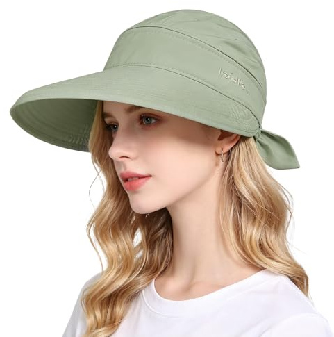 AYPOW 2 en 1 Chapeau de Soleil pour Femme, Anti-UV Large Bord Casquette Visière avec Détachable, Réglable Respirant Pliable Chapeaux d'été Chapeau de Plage pour Voyage Camping Trekking Jardinage