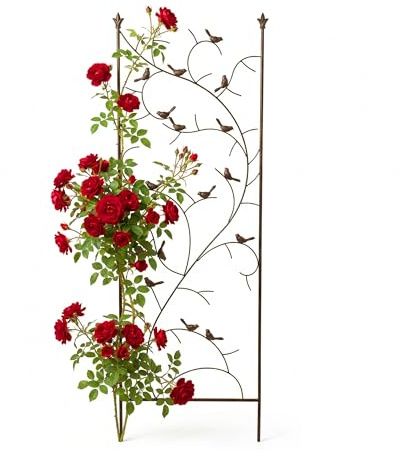 Relaxdays Rankgitter, HxB: 150x50 cm, Metall, Vogel-Design, Rankhilfe für Kletterpflanzen, Garten, Rosenrankhilfe, braun