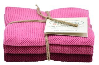 Solwang Putzlappen Dunkel Rosa Kombi, 3er Set, gestrickt Wischlappen Baumwolle Wischtücher Edelstahl