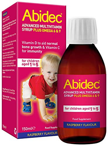 Abidec Kids Multivitamin Syrup with Omega 6 and 9 Raspberry 150ml | For children aged 1-5. 12 essential vitamins support immunity, bones, teeth and the nervous system. Raspberry flavour