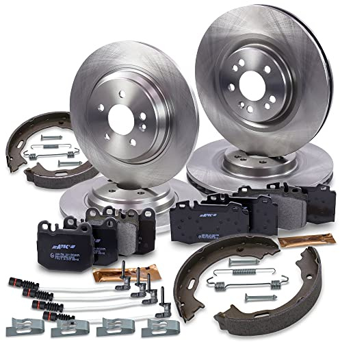 BESTPRICE Bremsenset inkl. Bremsscheiben vorne Ø 345 mm Belüftet + hinten Ø 331 mm Voll + Bremsbeläge vorne und Bremsbacken hinten + Verschleißkontakt, Kompatibel mit MERCEDES M-Klasse (W163)
