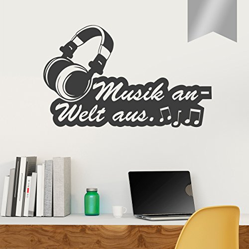 WANDKINGS Wandtattoo - Kopfhörer, Musik an - Welt aus - 150 x 90 cm - Silber - Wähle aus 5 Größen & 35 Farben