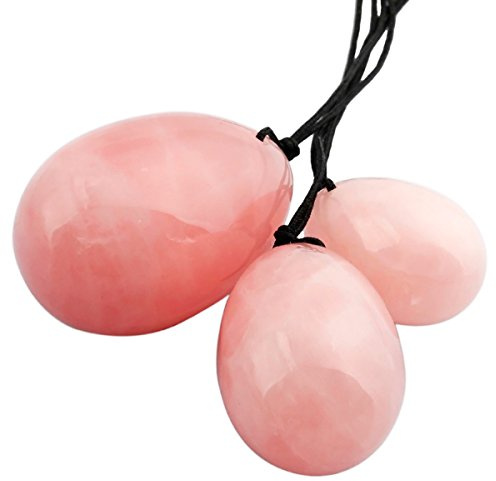 mookaitedecor Rosenquarz Yoni Eier Set mit 3 Größen, Kristall Yoni Ei Massage Steine für Frauen zum Trainieren von Beckenmuskeln Kegel-Übung, Kleine Größe