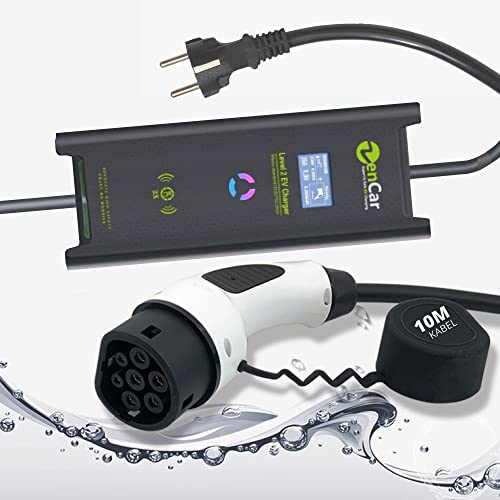 ZENCAR EV Chargeur Voiture Electrique Type 2 EVSE Chargeur 16A Type 2 Prise Schuko 230V 3,6 KW Cable Recharge Voiture Electrique commutable 6A - 16A Affichage câble de Chargement (Type 2-10m)