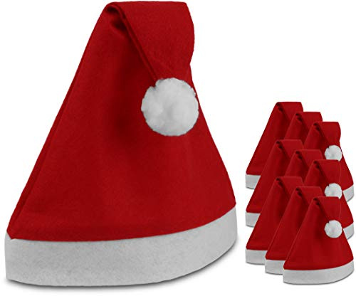 10 Stück Nikolausmützen Weihnachtsmützen mit Umschlag und Bommel