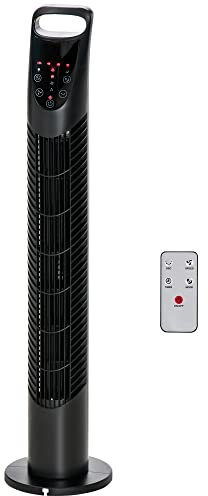 HOMCOM Ventilador de Torre Ventilador Vertical 40W con Mando a Distancia 3 Velocidades Temporizador 7,5h Oscilante 70° Ø18x78,5 cm Negro