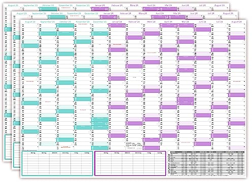 3 Stück Schuljahreskalender 2025/2026 DIN B1 (700 x 1000mm) nass abwischbar matt - gerollt - August 2025 bis August 2026, 13 Monate - Wandkalender Schulkalender