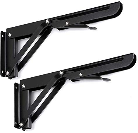 2 piezas Escuadras Abatibles 250mm, Kalolary Acero Inoxidable Resistente Bisagra Plegable Estante Montaje Pared Ahorro Espacio Soporte Triangular Banco Mesa Estantería Muebles, Carga Máxima 55 Libras