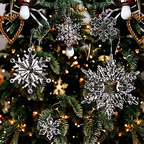 BHGT 40 Pièces Flocons de Neige Transparent en Acrylique 5 Tailles Noël Pendentif Ornements Suspendu Décoration pour Arbre de Noël Accessoires Sapin de Noël
