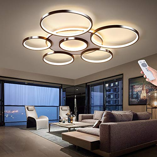 Deckenleuchte Wohnzimmerlampe Dimmbar Fernbedienung Deckenlampe Modern LED 106W Deckelicht Schlafzimmerlampe Acryl Lampenschirm Esszimmerlampe Metall Aluminium Bürolampe Küchelampe Braun,7 heads