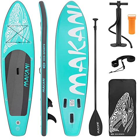 ECD Germany Aufblasbares Stand Up Paddle Board Makani | 320 x 80 x 15 cm | Türkis | PVC | bis 120 kg | Pumpe Tragetasche Zubehör | SUP Board Paddling Board Paddelboard Surfboard | verschiedene Modelle