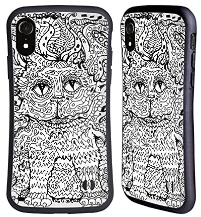 Head Case Designs Offizielle Mad Dog Art Gallery Fantasie Katze Schwarz und Weiss Doodle Hybride Handyhülle Hülle Huelle kompatibel mit Apple iPhone XR