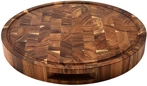 Pmandgk Wood End Grain de Cortar Madera Carnicero Bloque Corte Carne Madera Gruesa Tabla Redonda Madera de Cortar