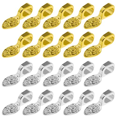 ECSiNG 200PCS Glue on Earring Bails Oval Spoon Jewellery Findings for DIY Necklace Bracelet Earring Jewelry Making Scrabble Glass Cabochon Tiles Pendants Silver Gold 15x5mm