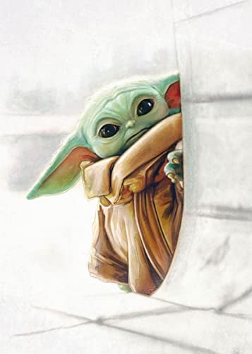 Displate Offiziell Star Wars MetallPoster Magnetische Befestigung Inklusive Lizenziert Bilder Hochwertiges Poster Mandalorian Characters Art - Grogu Peeking In Poster - 45 cm x 32 cm