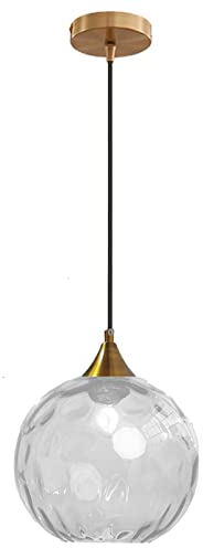 Euone_Clothes Suspension en Verre Ondulé Globe au Fini Doré, Lampe Suspendu de Plafond Industrielle Vintage E27 Suspension Luminaire de Cuisine & Salle à Manger - Clair