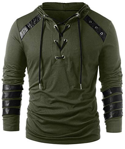 Halloween Deguisement Homme Sweat a Capuche Gothiques Médiévaux Rétro Chevalier Coupe Vent Classique Marque Pas Cher Veste Steampunk Homme Bandage Casuals Veste Vintage Vert M