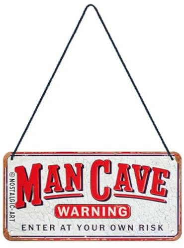 Nostalgic-Art Retro Hängeschild, 10 x 20 cm, Man Cave Warning – Geschenk-Idee für Männer, aus Metall, Vintage Design mit Spruch, Blechschilder Sprüche