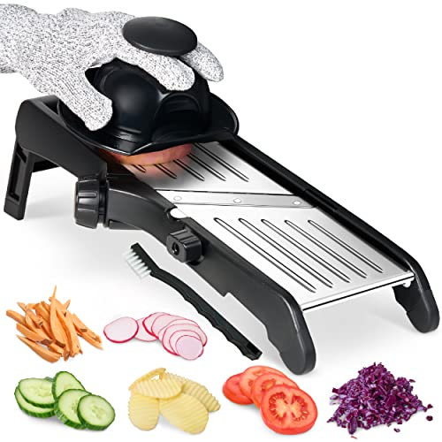 Mandoline Slicer, Adjustable with Waffle Fry Cutter Crinkle Cut Potato Chip