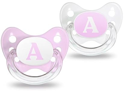 Dentistar® Silikon Schnuller 2er-Set – Größe 1 Schnuller 0-6 Monate – Zahn- & kieferfreundlicher Nuckel für Neugeborene mit Dental-Stufe – Schnuller mit Initialen A in Rosa