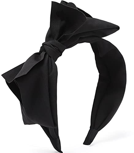 WantGor Big Bowknot Women's Knotted Wide Turban Headbands - Hoop Hair Band Bows (Black)