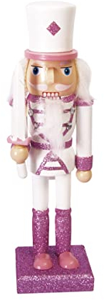Ciao Christmas Nutcracker Toy Soldier Swordsman (24cm) Wooden Glittery Decoration, pink/White