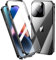 iPhone 14 Pro Max Hülle mit Kameraschutzabdeckung, doppelseitige Schnalle, Metallrahmen, doppelseitig, klare gehärtete Glasabdeckung mit gemischten Farben Design (schwarz)