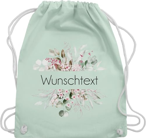 Turnbeutel Rucksack - Aufdruck selbst gestalten - Wunschtext I Geschenk personalisiert I Geschenk Weihnachten - Unisize - Pastell Grün - beutel kita stoffbeutel name personalisierte blume