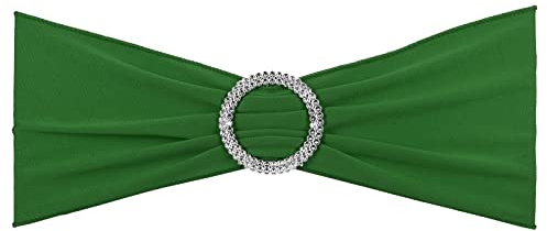 PATIKIL 13 x 5 Stretch Chair Sashes Bows, 25 Pack Elastic Chair Bands Sashes with Buckle Slider for Wedding Banquet Decorations, Dark Green