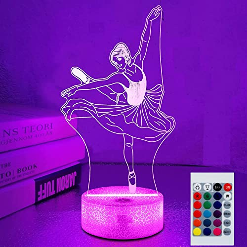 SUPERHONGJIHAO Nachtlicht für Kinder, 3D-Balletttänzer, LED-Lampe mit Fernbedienung, 16 Farben Geburtstagsgeschenk für Kinde
