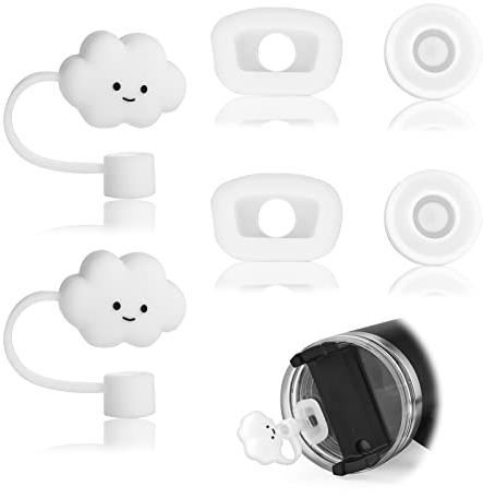 6pcs Silicone Anti-Leaking Stoppers Compatible with Stanley, Spill Proof Stopper for Stanley White Cloud Shaped Straw Covers Reusable Dust-Proof Straw Tips Cover for Stanley 40oz 30 oz Tumbler