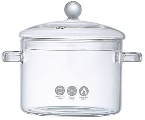 Casserole en Verre Transparent Casserole en Verre Résistant à la Chaleur en Verre pour cuisinière, Casserole pour Micro-Ondes avec Couvercle et poignée, marmite Transparente chauff