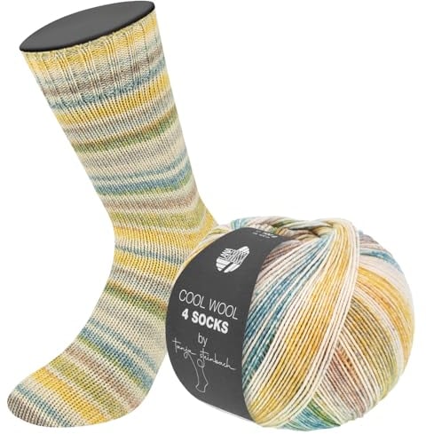 LANA GROSSA Cool Wool 4 Socks Print | Bedrucktes Merino-Sockengarn aus mehrfach verzwirnten Einzelfäden | Handstrickgarne aus 75% Schurwolle | 100g Wolle zum Stricken & Häkeln | 420m Garn FB 7759